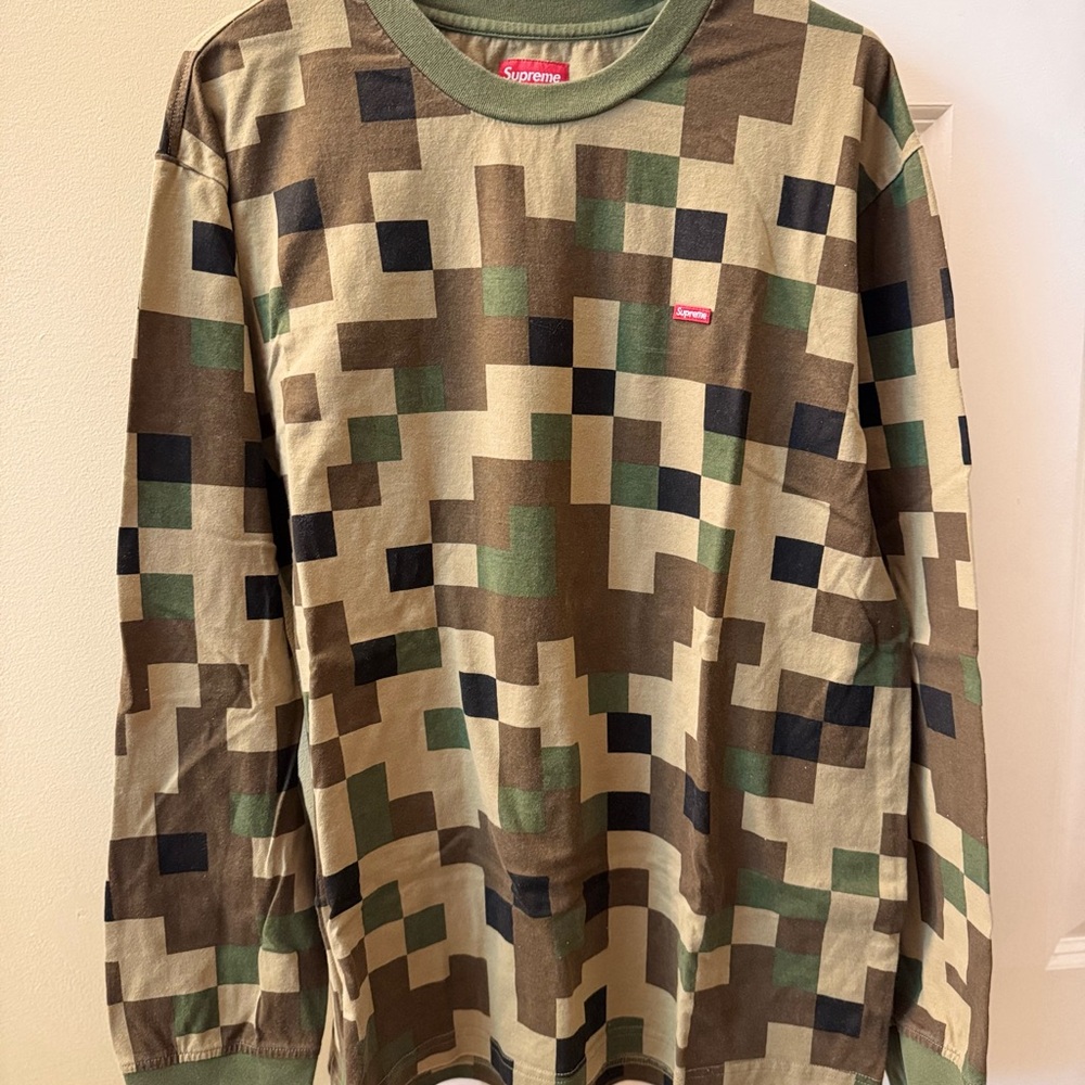 Supreme Green and Brown Long Sleeve Tee with Digital Camouflage